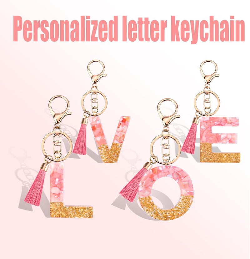 Suweibuke Cute Pink Key Chains for Women Girls, Initial Letter Keychains with Tassel, Charms for Key Purse Handbags Backpacks - Image 4